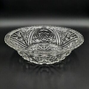 Vintage Pressed Glass Fruit Bowl‎ with Starburst & Diamond Pattern